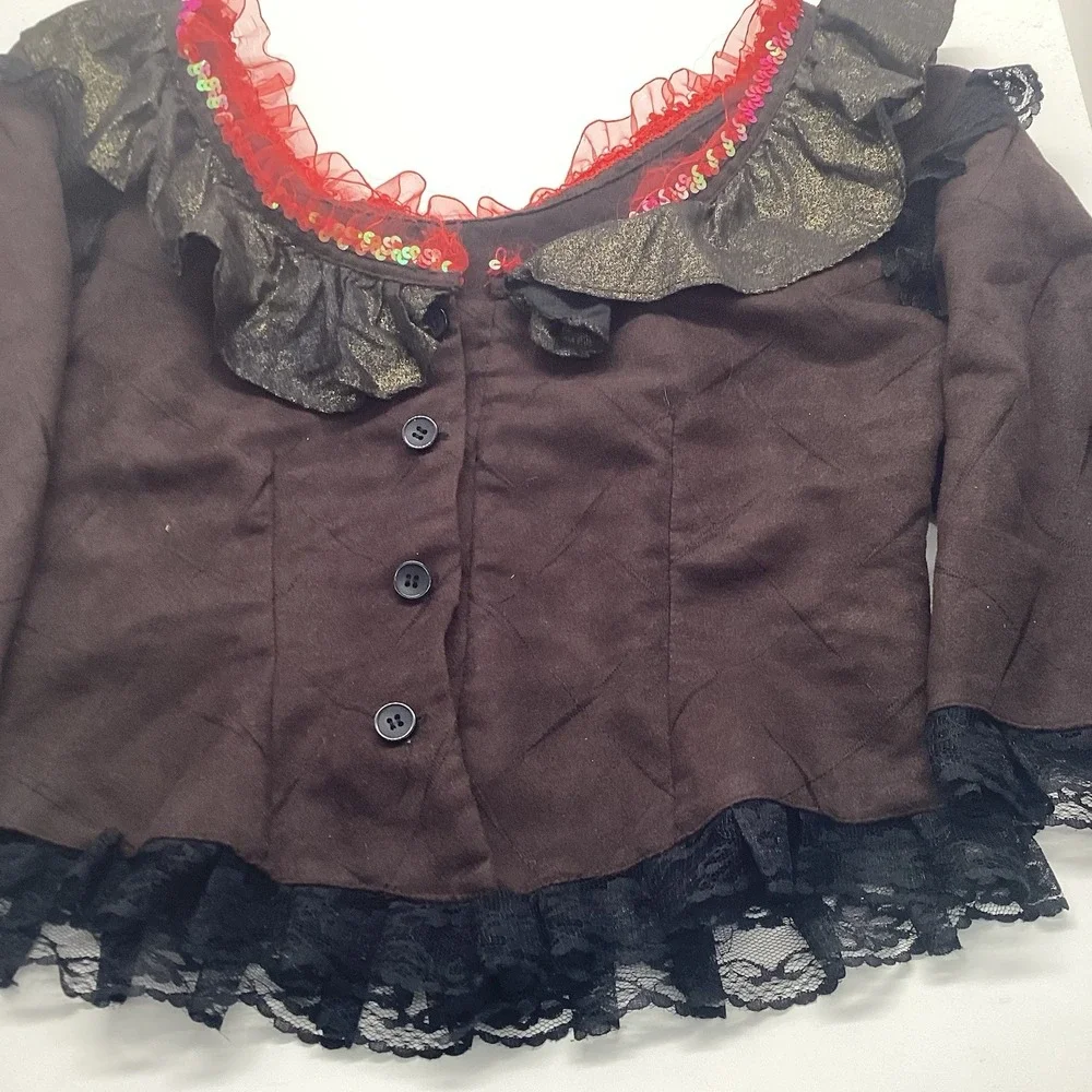 Brown Suede Sz 8 Skirt + Top Day of The Day Costume Mask Hair Clips Halloween - Picture 11 of 14